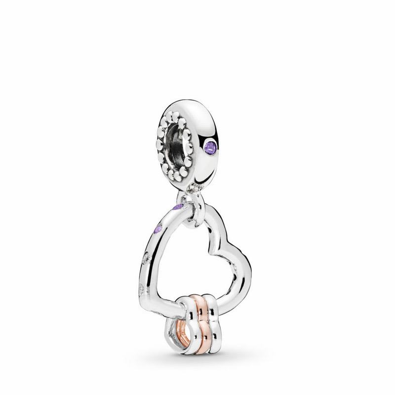 Pandora Heart Highlights Dangle Charm - Pandora Rose/Sterling Silver/Purple/Mixed Stones/Cubic Zirco